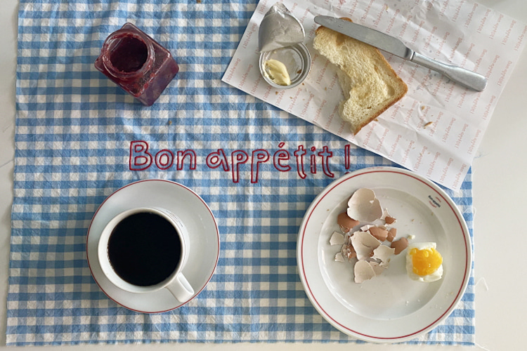 .Bon appétit check kitchen cloth (blue/black)20%세일 (25000-&gt;20000원)